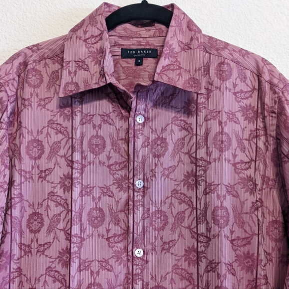 Ted Baker London Pink Floral Print Button Down Shirt Men's Size 3 EUC - Picture 2 of 8